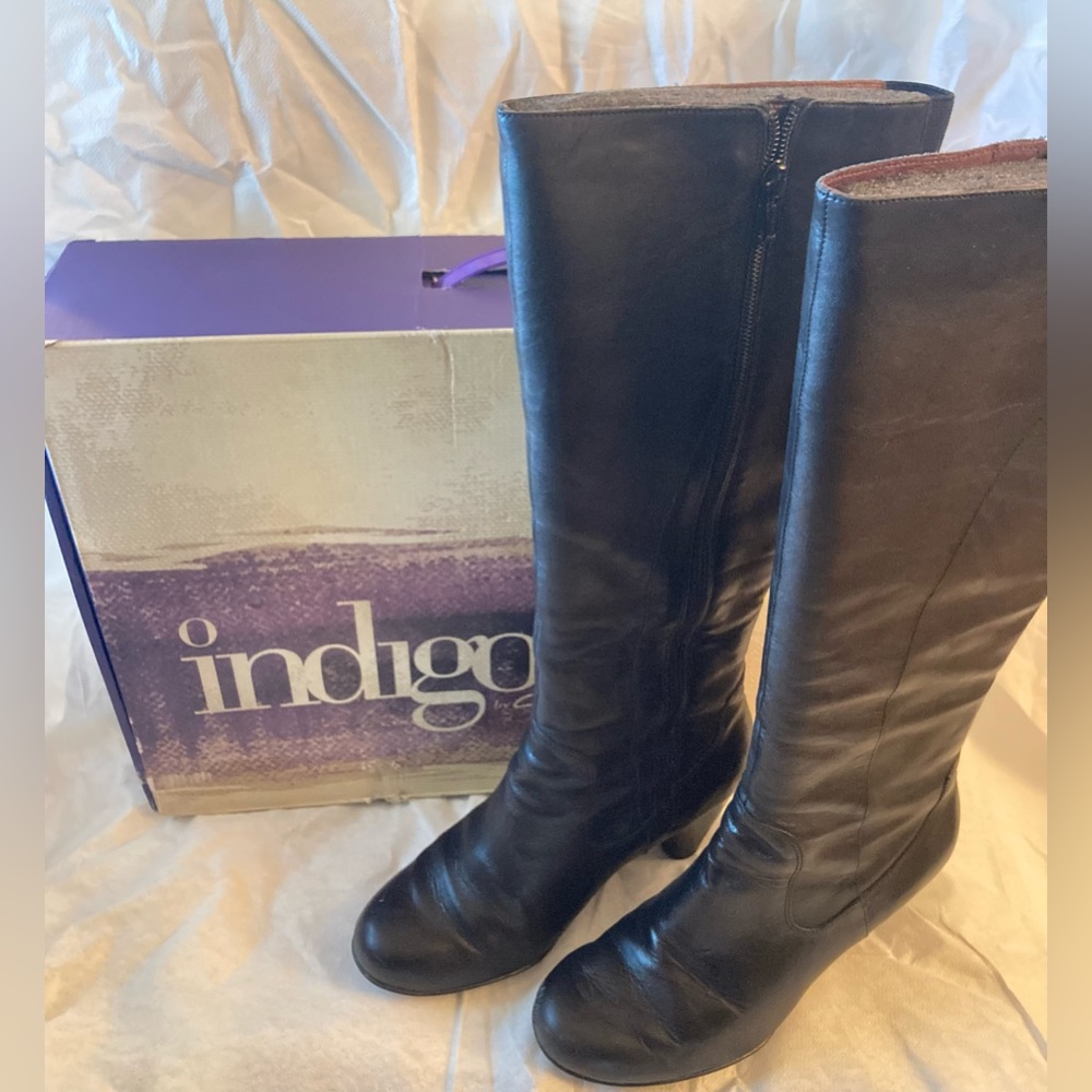 Indigo Tall Leather Heeled Boots - Black